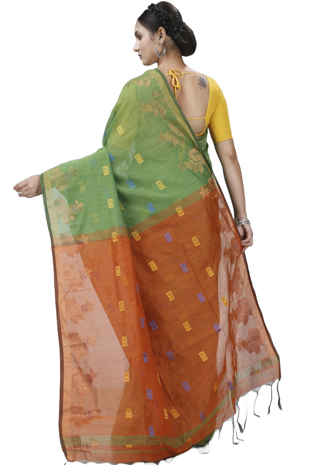 Green Blended Cotton Banu Hand Loom Saree (1285)